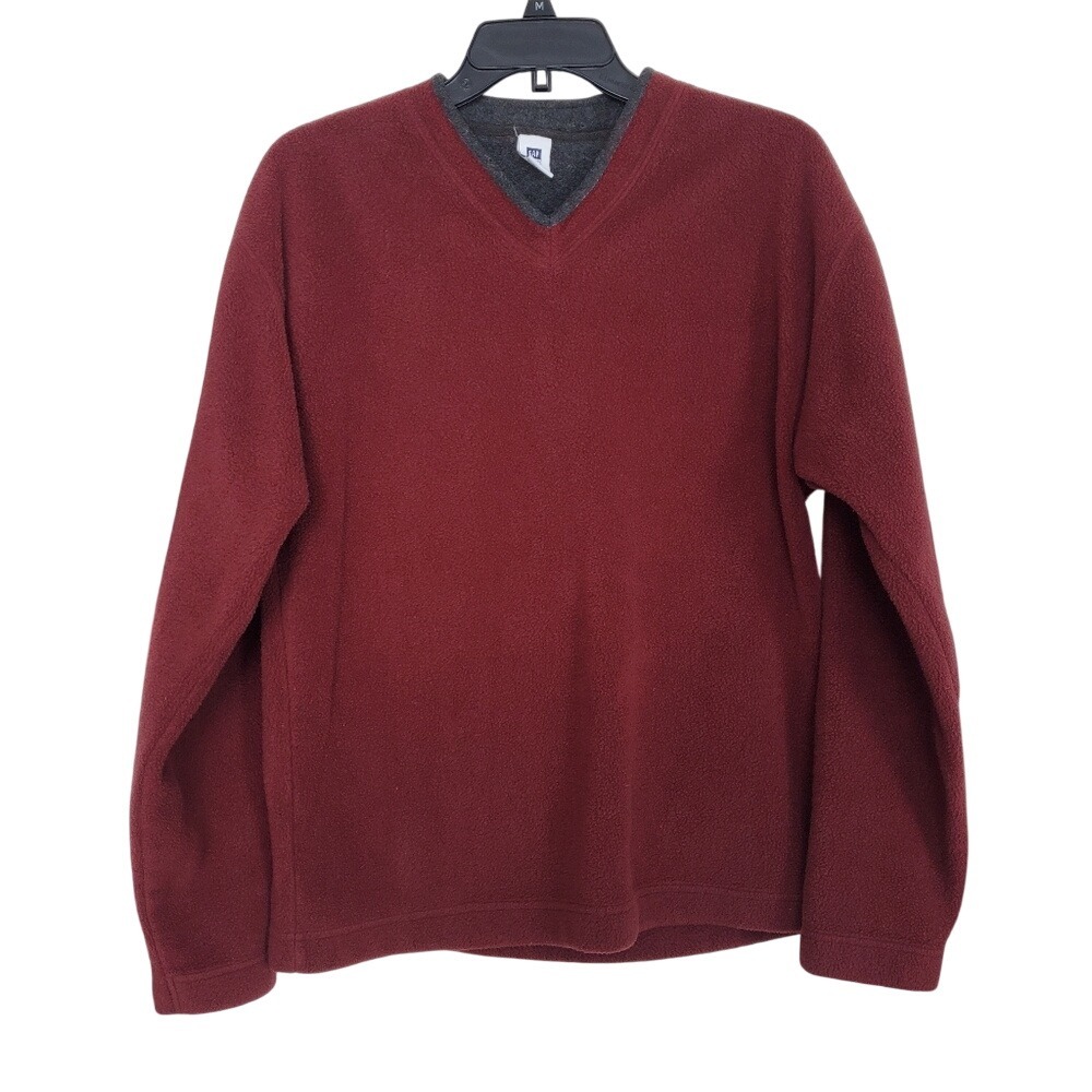 GAP Vintage Fleece Y2K Red V-Neck Pullover Sweatshirt‎ Dadcore Preppy Sm